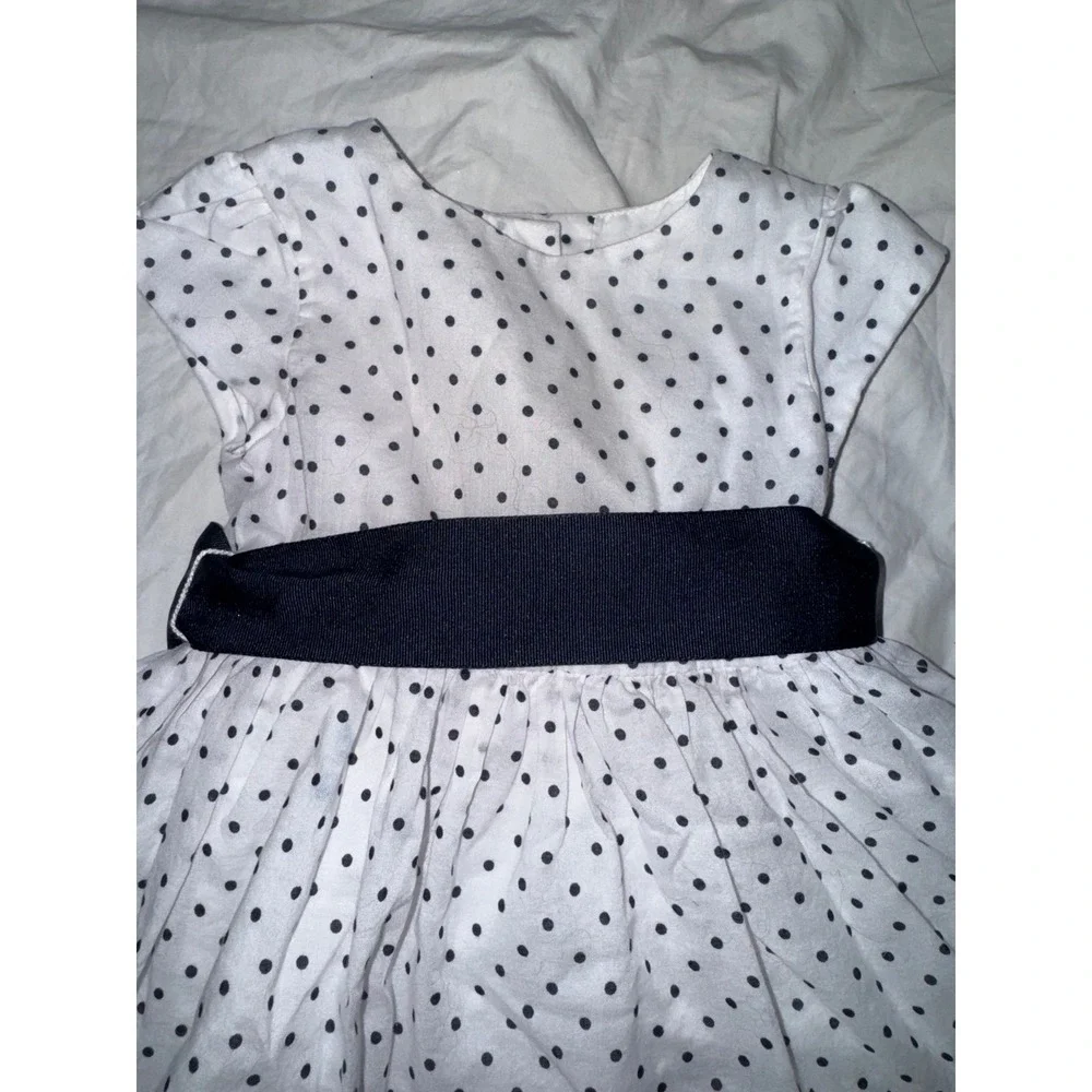 Ralph Lauren‎ white with navy polka dots ribbon belt baby dress 3M